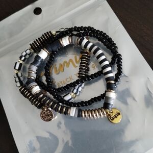 Erimish Black and Gold Beaded Bracelet Set